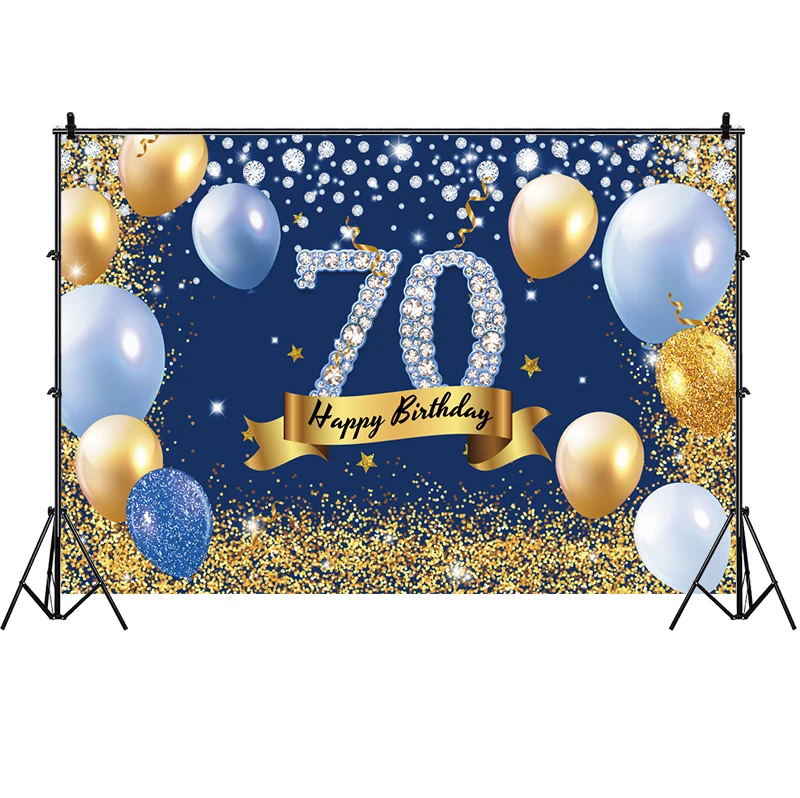Blue 70th Photo Backdrop For Woman Men Happy Birthday Party Balloon Seventy Years Photograph Background Banner Decoration Prop