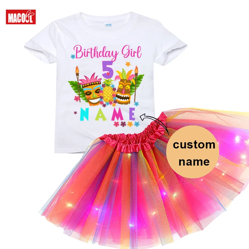 

Luau Hawaii Theme Rainbow Tutu T Shirt Set Skirt for Girls Kids BirthdayTshirt Outfit Clothes Custom Name Friend Party Suits 4T