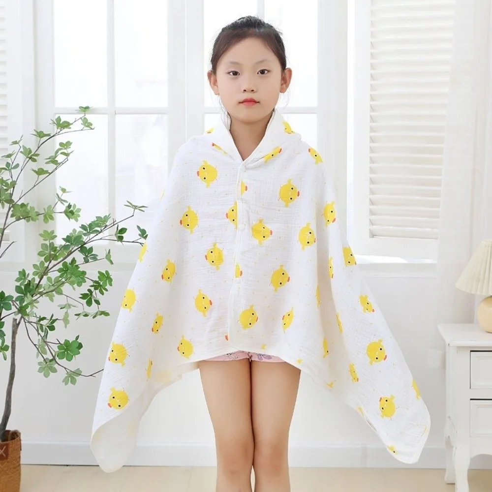 

Cloak Cute Baby Hooded Cape Towels Soft Cartoon Printed Gauze Blanket Wrap Thickened Chick Kids Bathrobe Swimming