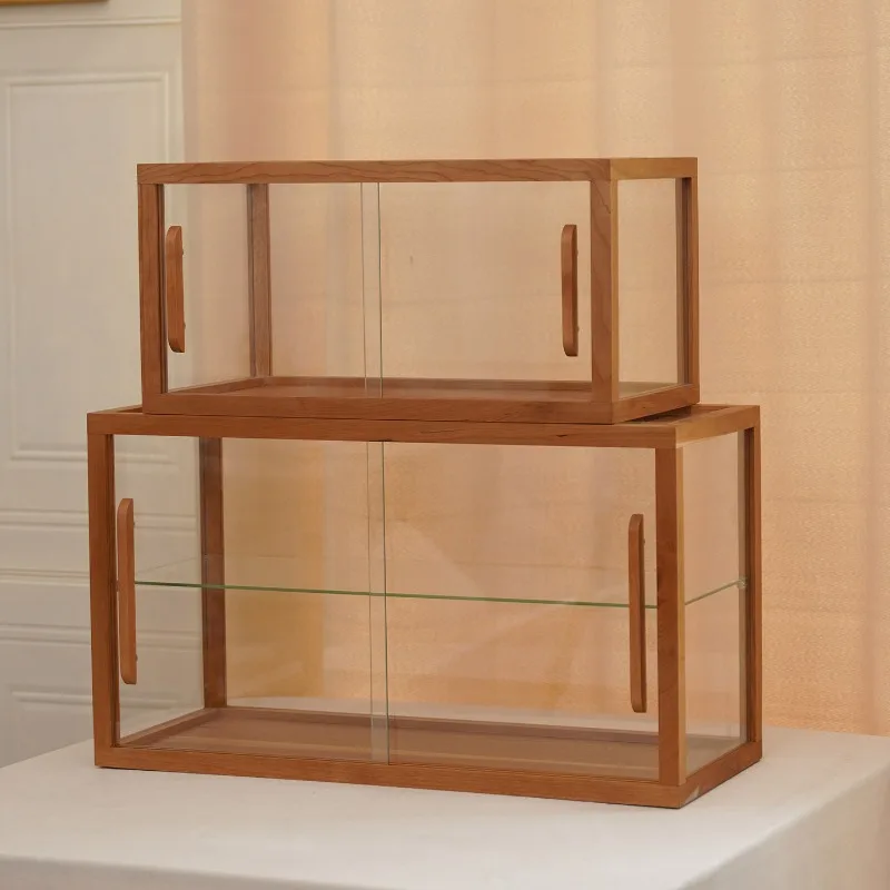 Display cabinet Solid wood dust-proof glass Household collection desktop Shelf for ornaments