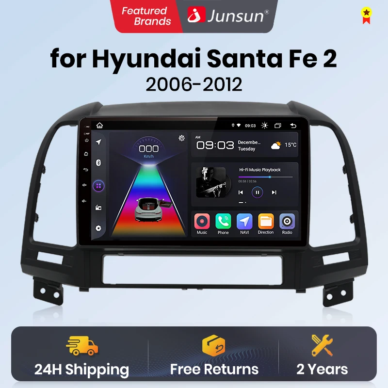 Junsun V1 AI Voice Wireless CarPlay Android Auto Radio for Hyundai Santa Fe 2 2006-2012 4G Car Multimedia GPS 2din autoradio