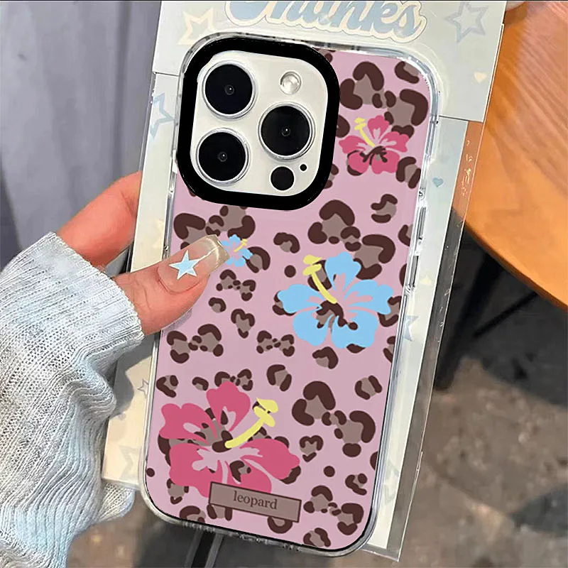 귀여운 나비 리본 레오파드 프린트 TPU 폰 케이스 (아이폰 17, 16, 15, 14 플러스, 프로 맥스, 12, 11, 13, X, XS, XR, 7, 8 플러스, 17 에어용 투명 커버)
