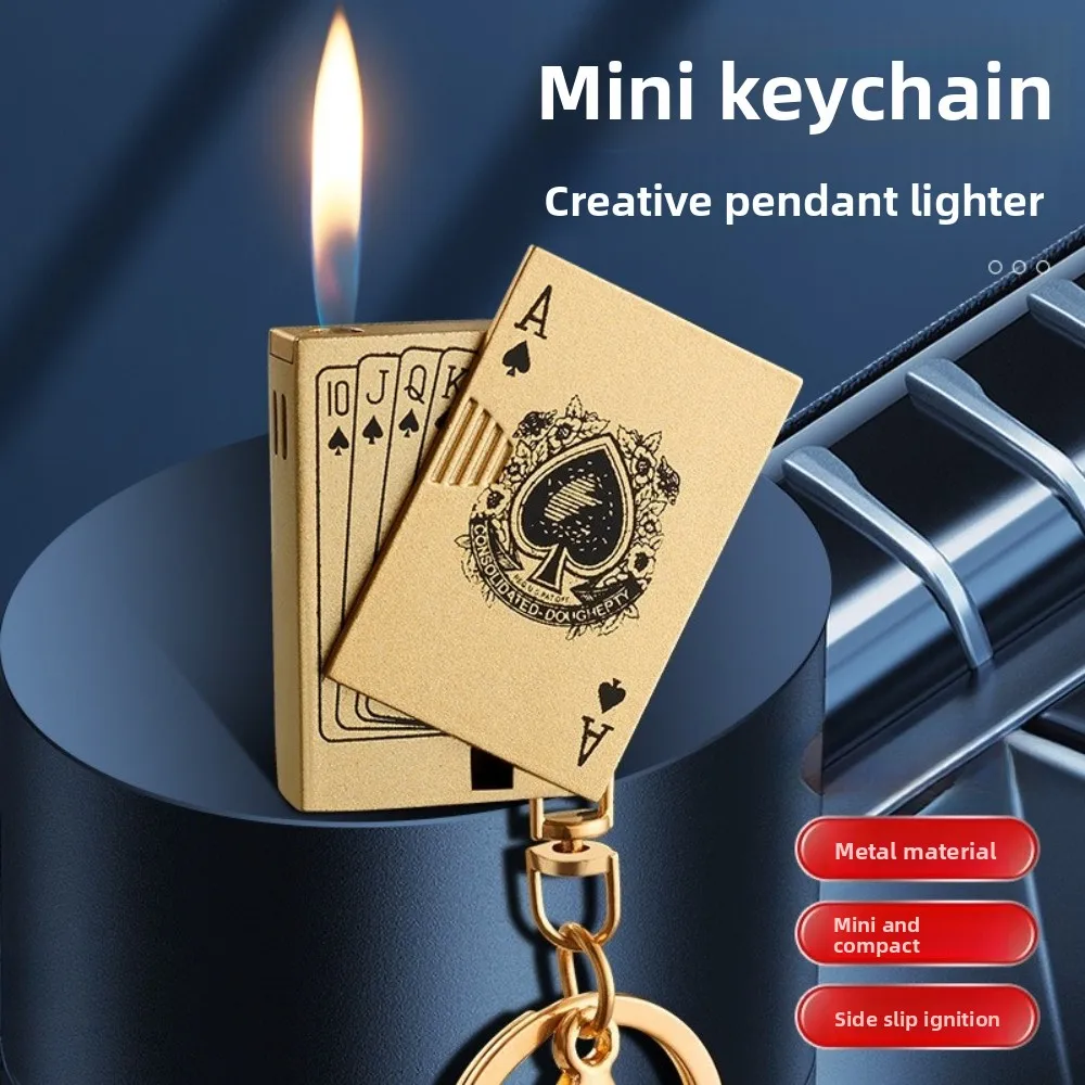 New Style Creative Mini Poker Lighter with Pendant Side Lighter Open Flame Personality Fun Lighter Wholesale Gift Tide