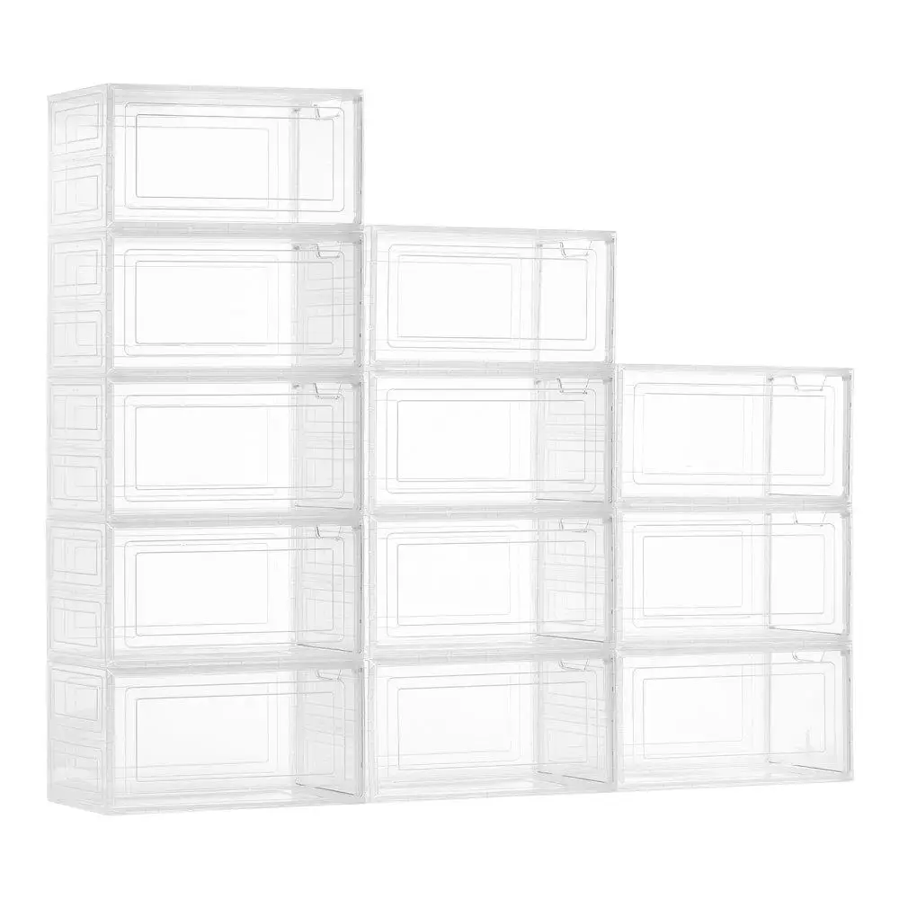 

Transparent Stackable Shoe Storage Boxes 12Pack US Size 13 Clear Organizer for Sneakers and Heels Space Saving Solution