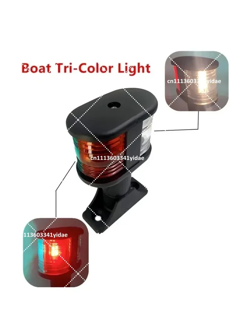 12V LED Tri-Color Navigation Light, IP65 Waterproof All Round White, Stainless Steel & Plastic Marine Boat Masthead Light