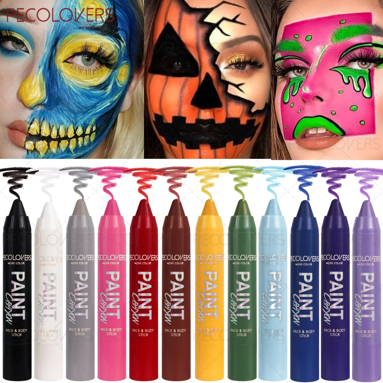 12 Pcs Colored Face Makeup Crayon Pen, Suitable for All Art Forms and Creativity High  Rendering, Available on Face and Body