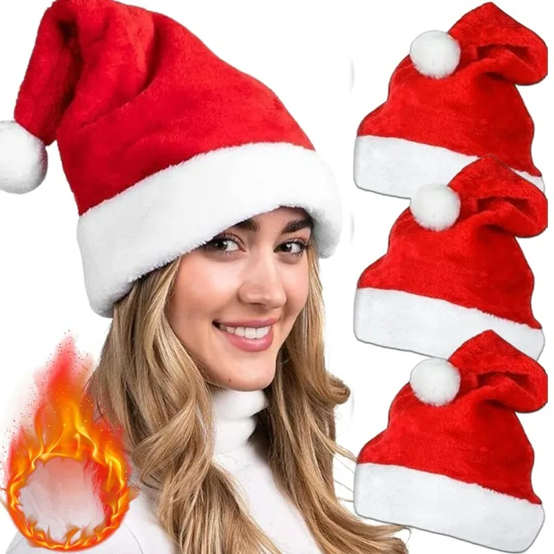 

New Christmas Santa Hat Thickened Velvet Holiday Red Hat for Adult and Kid New Year Festive Party Caps Fashion Accessories Gifts