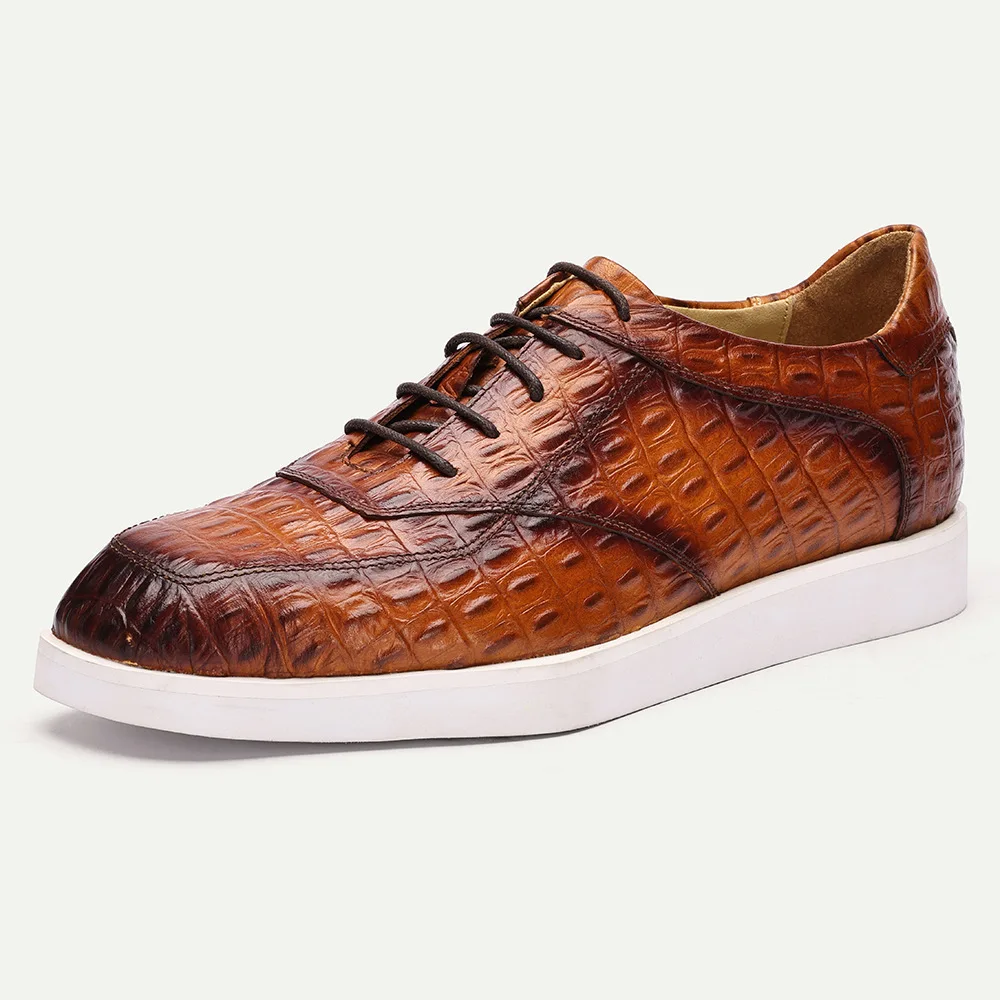 

New Fashion British Trend Shiny Surface Low Top Embossed Pattern Cowhide Oversized Casual Leather Suede Shoes Men Loafers Oxford