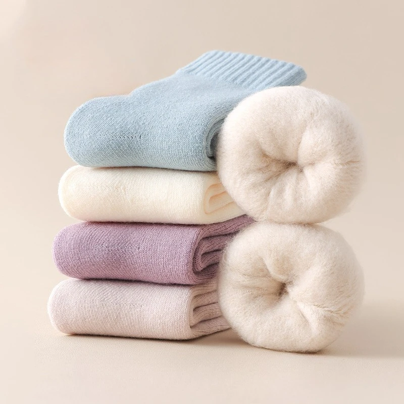 Women Cashmere Mid-Calf Insoles, Thick Fleece Wool Thermal Shoe Inserts, Autumn Winter Warm Sleeping Snow Foot Pads