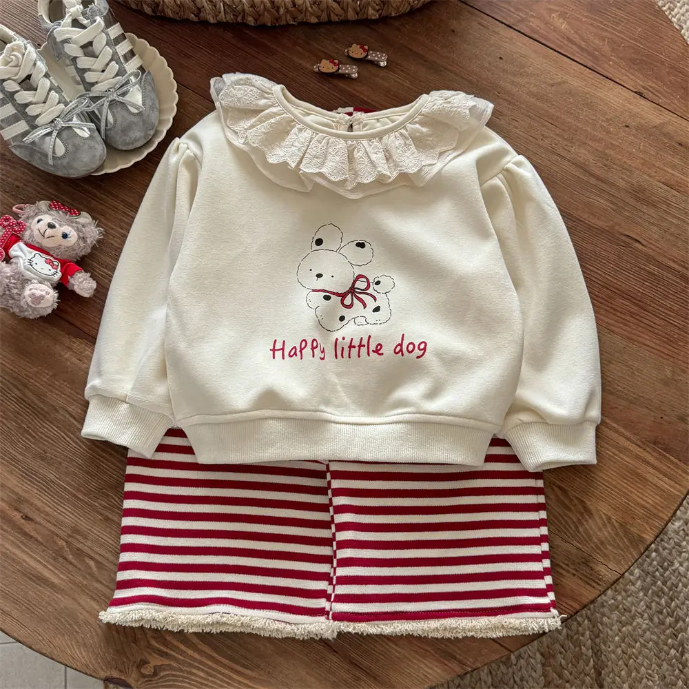 

Комплект полосатых толстовок для девочек с прямыми брюками, детская одежда из двух предметов на весну и осень, стильная одежда для малышей