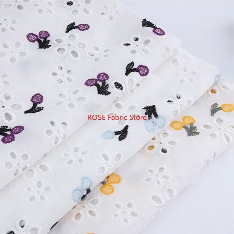 Cotton Cloth Hollow out Embroidery Flower Lace Fabric Handmade DIY Clothes Dress Accessories Japanese style Width 130cm 1Yard