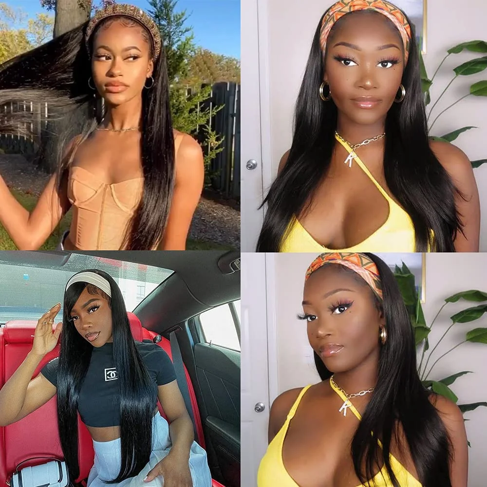 شعر مستعار غريب مستقيم الرأس للنساء السمراوات ، شعر بشري ، صنع بالماكينة ، كثافة ، ياكي ، لون طبيعي