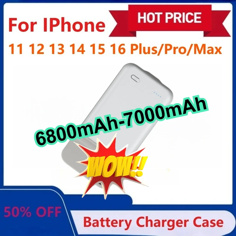 

6800mAh /7000mAh Battery Charger Cases for IPhone 16 13 15 14 Plus Pro Max Battery Power Bank Charging Case for IPhone 12 15Pro