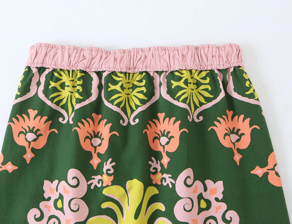 KONDALA Damen Schickes Boho-Set mit bedrucktem Hemd und Rock, Schleifenhemd, Midirock mit elastischem Bund, 2026 Frühherbst, schickes, elegantes Gartenparty-Set – Detail 16