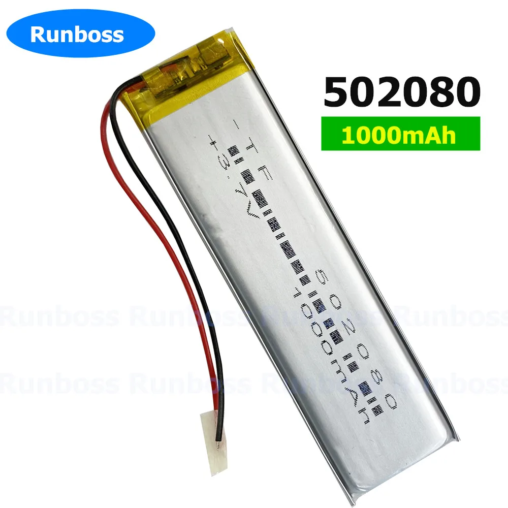 1-10pcs 3.7V 1000mAh 502080 Li-Polymer Battery for Navigation instrument,driving recorder,LED Tire Pressure Air Purification