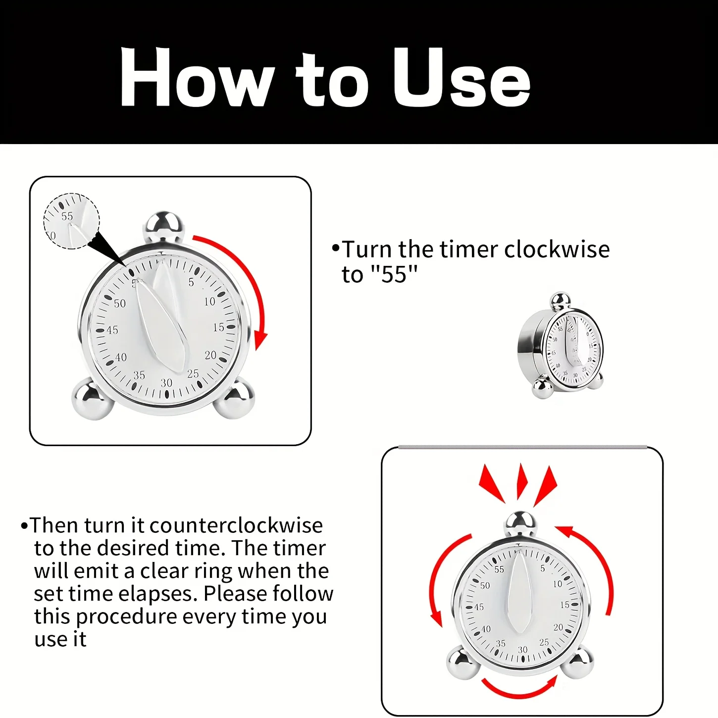 مؤقت ميكانيكي مرئي، ساعة العد التنازلي لمدة 60 دقيقة، مدير الوقت لخبز المطبخ واستخدام الفصول الدراسية - لا يتطلب طاقة #5