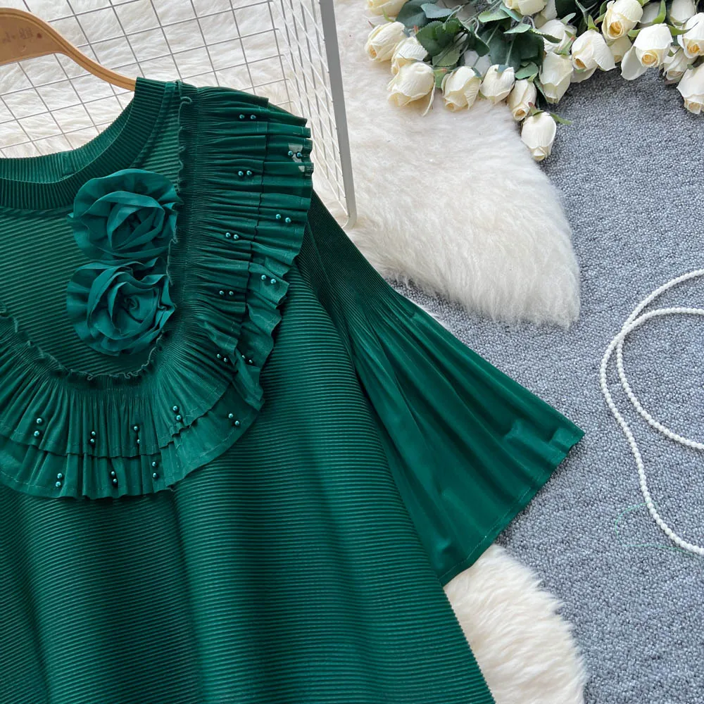 Chic sexy O-collo tridimensionale increspato fata A-line allentato estate donna Boho vestito estivo abbigliamento donna