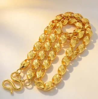 Luxury and domineering 9999 24K real gold jewelry phoenix pattern wheat necklace fashion men and women wear gold cha