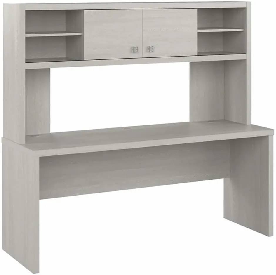 72W Computer Desk With Hutch In Gray Sand - Engineered Wood