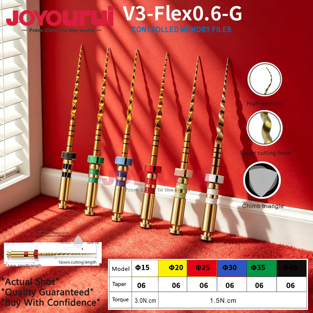 25MM Dental Heat Activated NiTi Golden Rotary Files 04/06 Taper Flexible Endodontic Root Canal Treatment Engine Drill Instrument