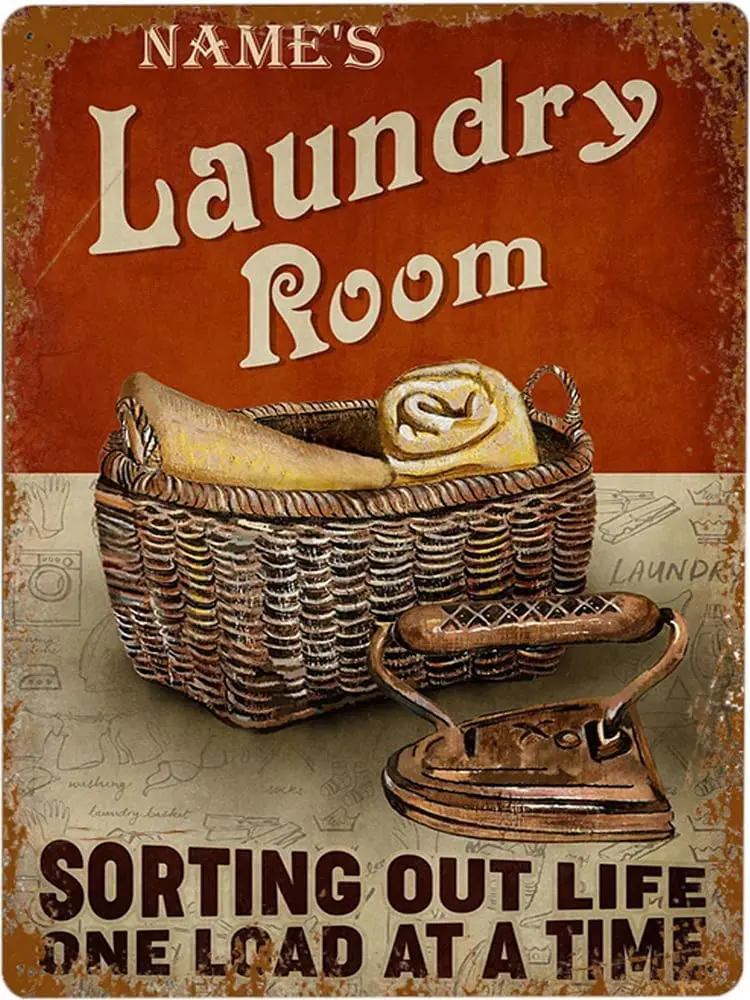 Vintage Metal Sign Name’S Laundry Room Poster Wall Decor Sorting Out Life Dne Load at Atime Old-Fashioned Home Coffee Shop Laund