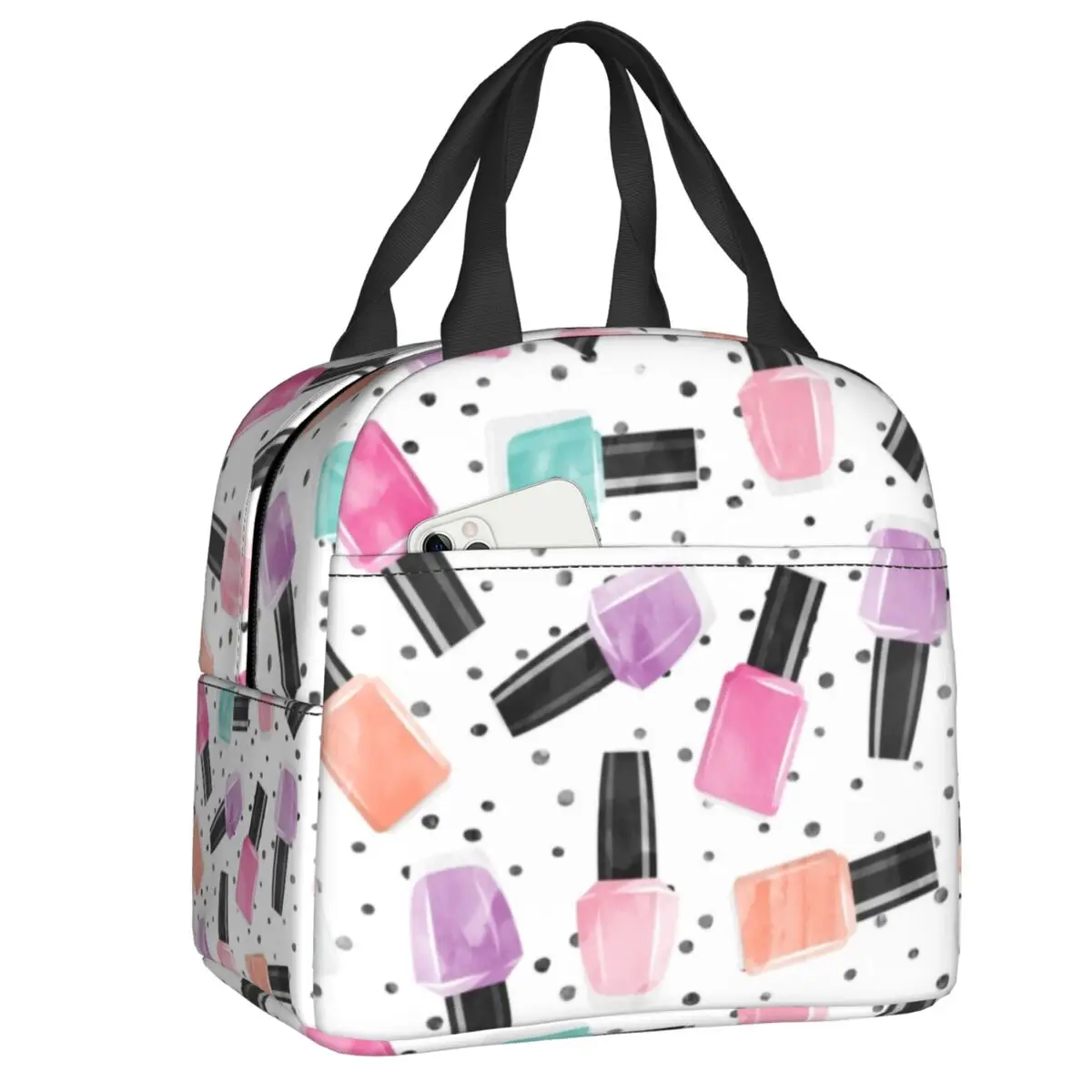Fashion Nail Polish Insulated Lunch Bags for Work School Fingernail Manicure Tech Resuable Cooler Thermal Bento Box Women