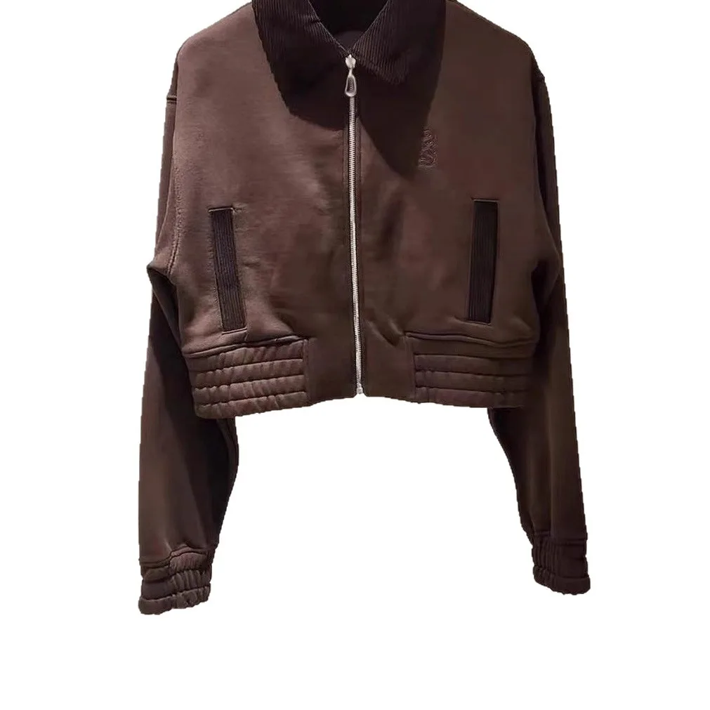 

Women 2025 autumn and winter new brown coat zipper waist ladies warm clothes fashion jacket