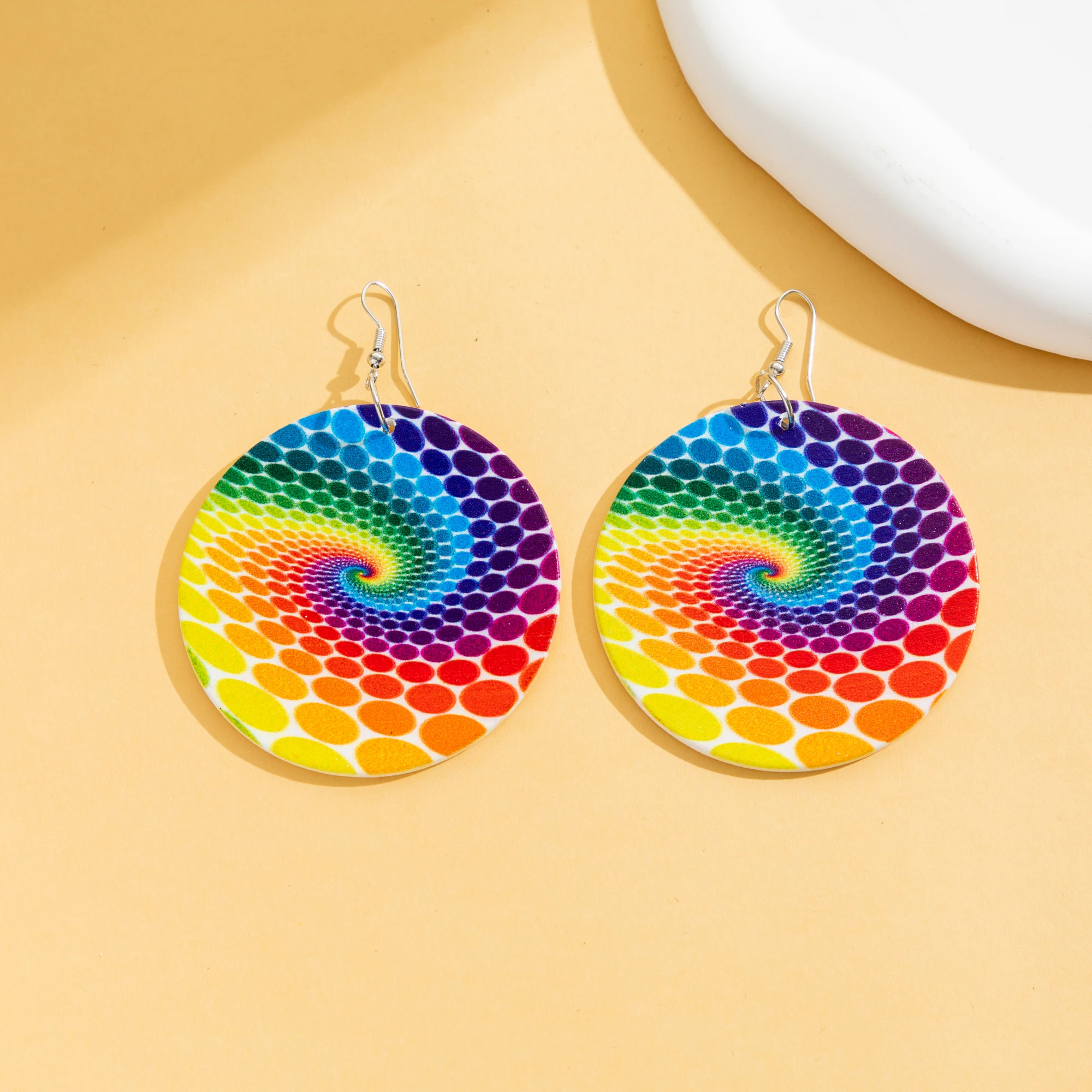 1 Pair Pack Abstract Colorful Round Wooden Rainbow Color Focus Puzzle