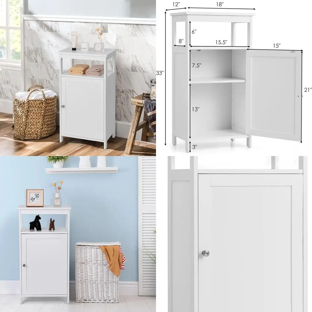 

Белый отдельностоящий многофункциональный шкаф для хранения в ванной комнате с одной дверцей и регулируемыми полками для дома, гостиной и...