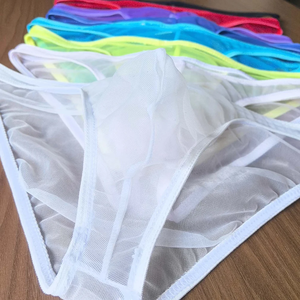 

Супертонкие однотонные летние мужские трусы-брифы с эффектом пуш-ап, полностью прозрачные сетчатые трусы, 7 цветов в наличии