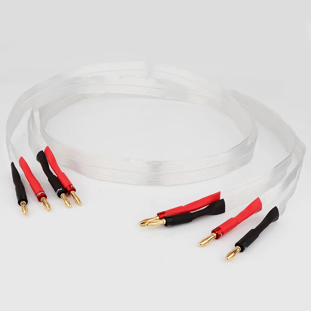 

New Hi-end ribbon audio speaker cable OCC silver plated Hi-end Loudspeaker Cable with gold plated banana plug