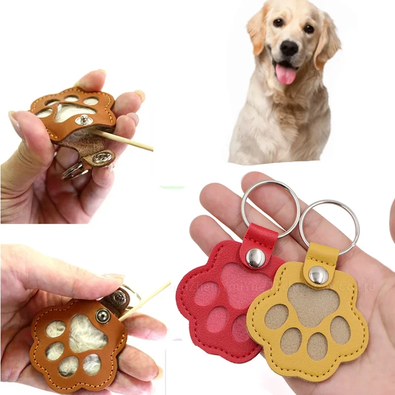 

Leather Memorial Pet Hair Storage Bag Cat Paw Keychain Handmade Homemade Pet Memorial Keychain