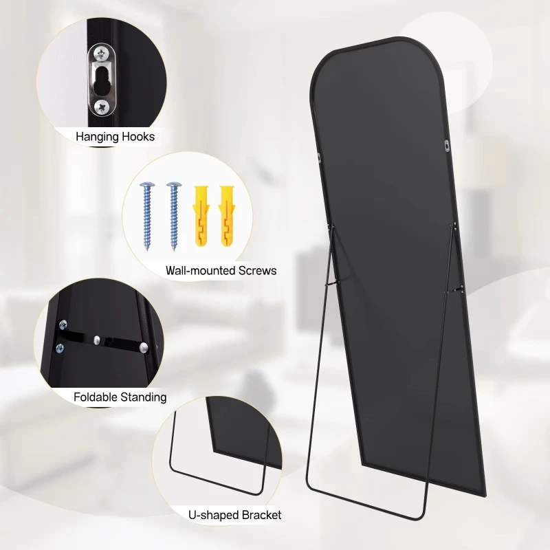 Aluminum full-length top curved 130 full-length mirror wall-mounted and vertical modern design wedding vanity mirror