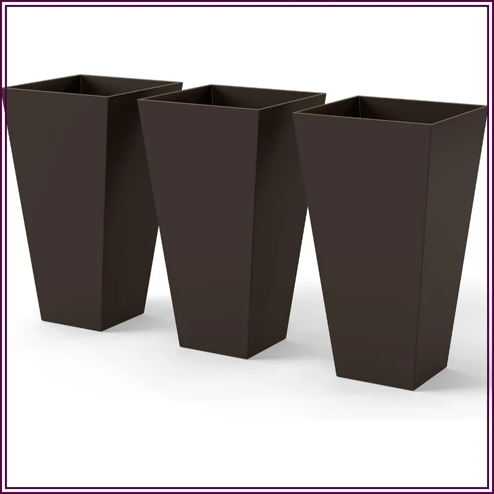 28 inch Tall Planters for Outdoor Plants, Set of 3, Brown