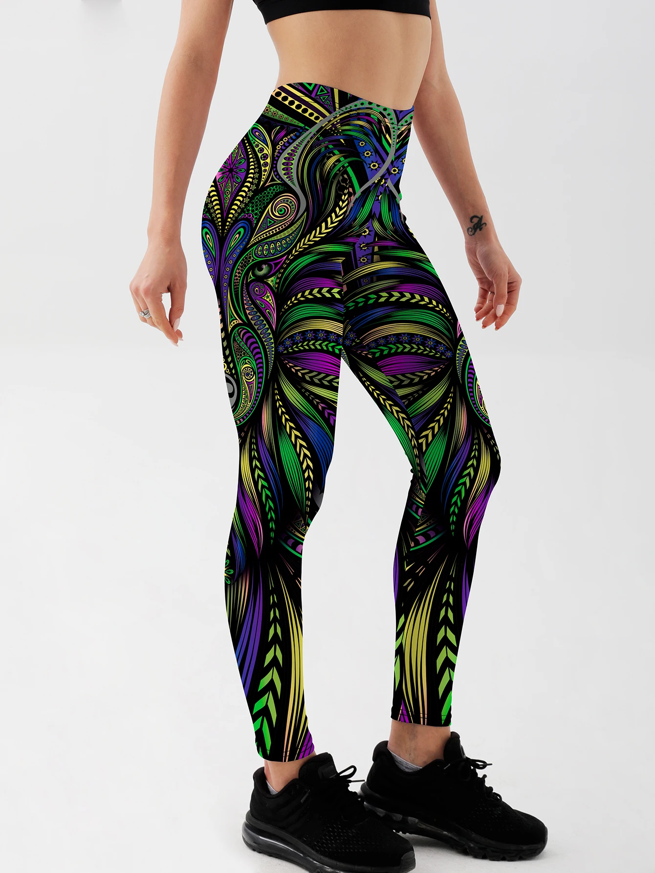 Bunte ethnische Stil bedruckte Leggings Frauen hohe Taille Workout dünne sexy Hose