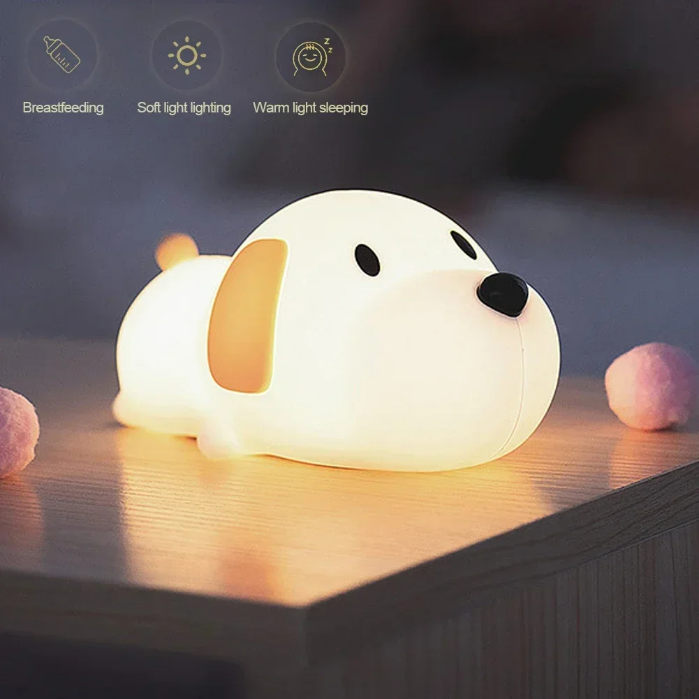 Imagem -03 - Lâmpada de Silicone Regulável para Crianças Cachorro Fofo Sensor de Toque Luz Noturna Lâmpadas para Dormir Presente de Férias para Crianças