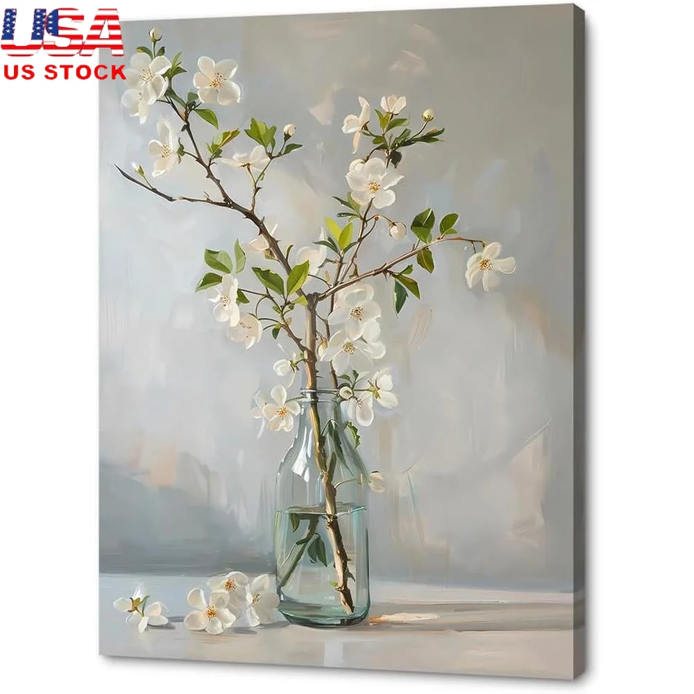 

Floral Canvas Wall Art Bathroom Bedroom Living Room Home Decor Elegant Flower in Glass Vase High Definition Lightweight