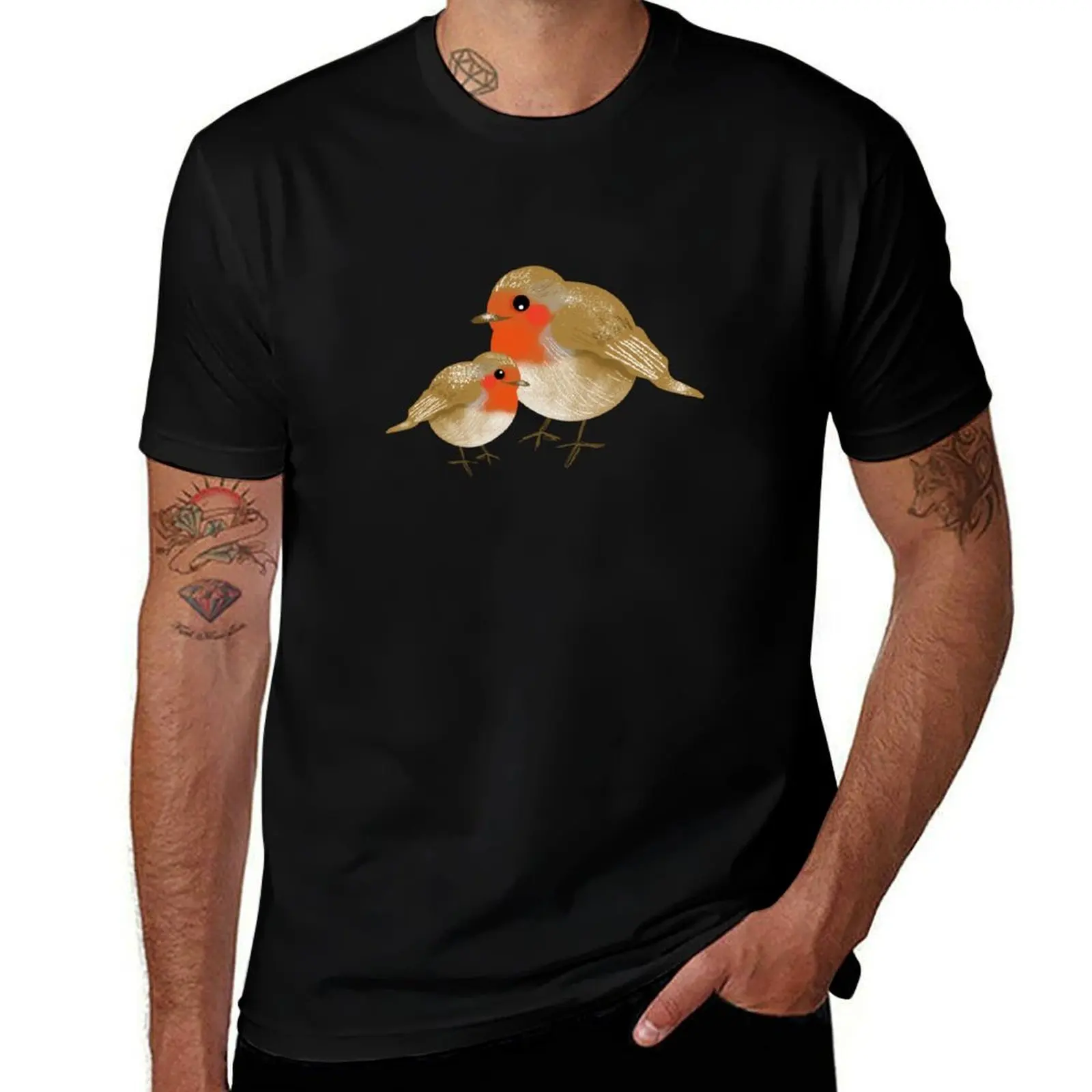 Big and Little Robin Redbreasts T-Shirt Basic Breathable Solid Color T-Shirt
