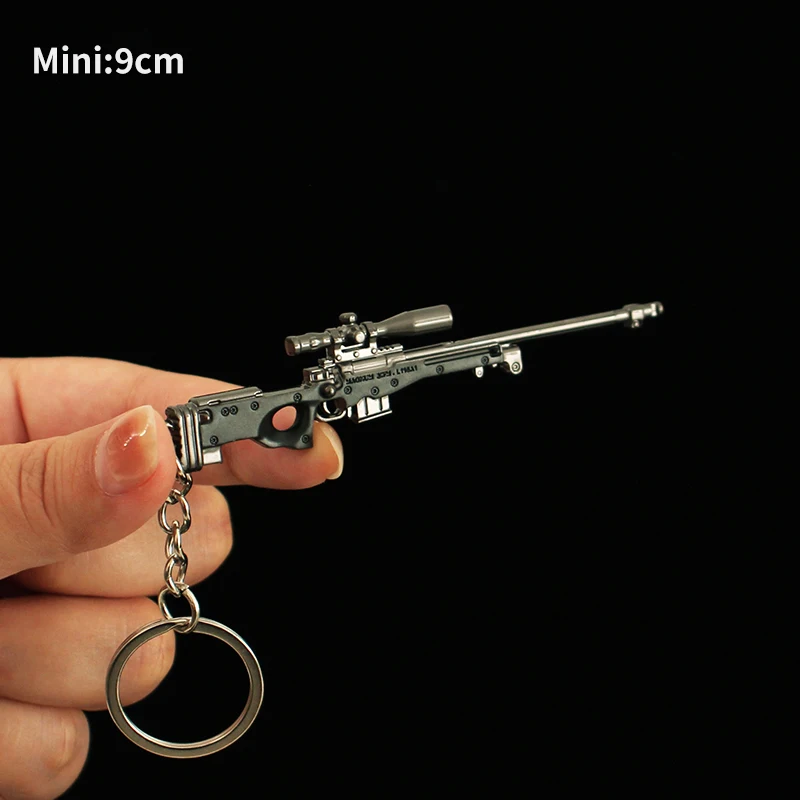 

New Metal Gun Keychain PUBG AWM Mini AK 47 Gun Weapon Model Alloy Pistol Light Key Chain Car Pendant Gift Toy for Men