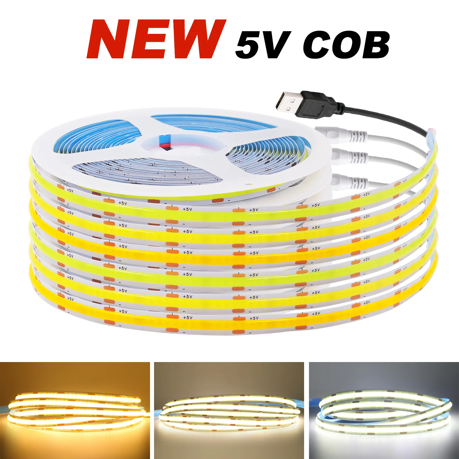 LED COB Light Strip DC 5V 320LEDs/m Flexible Diode Tape 8MM PCB High Density Linear Light Indoor Lamp Room DIY TV Backlight