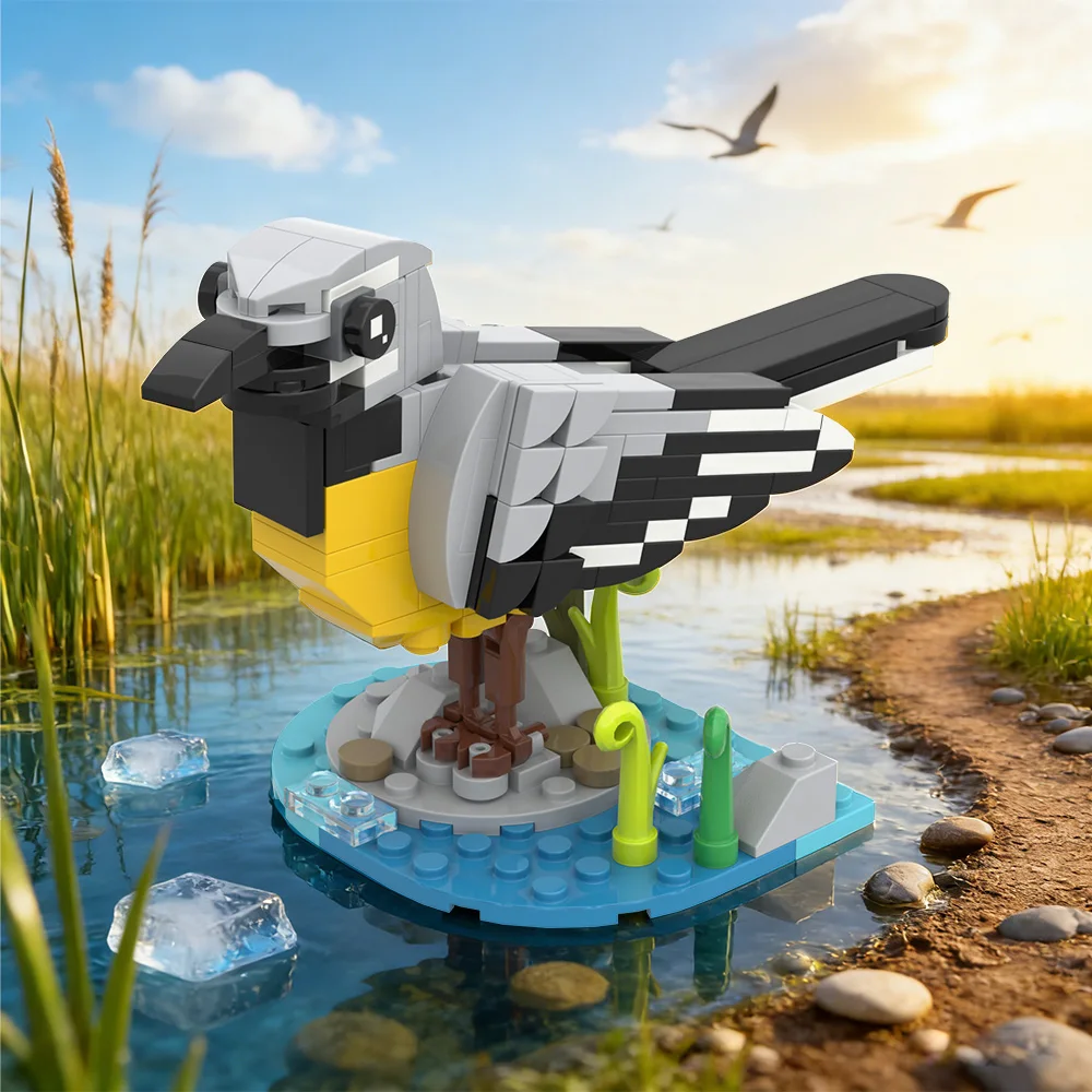 

MOC Grey Wagtail Building Blocks Japan Long Black-and-White Tail Bird Pet Home Decor Toy Adult Gift