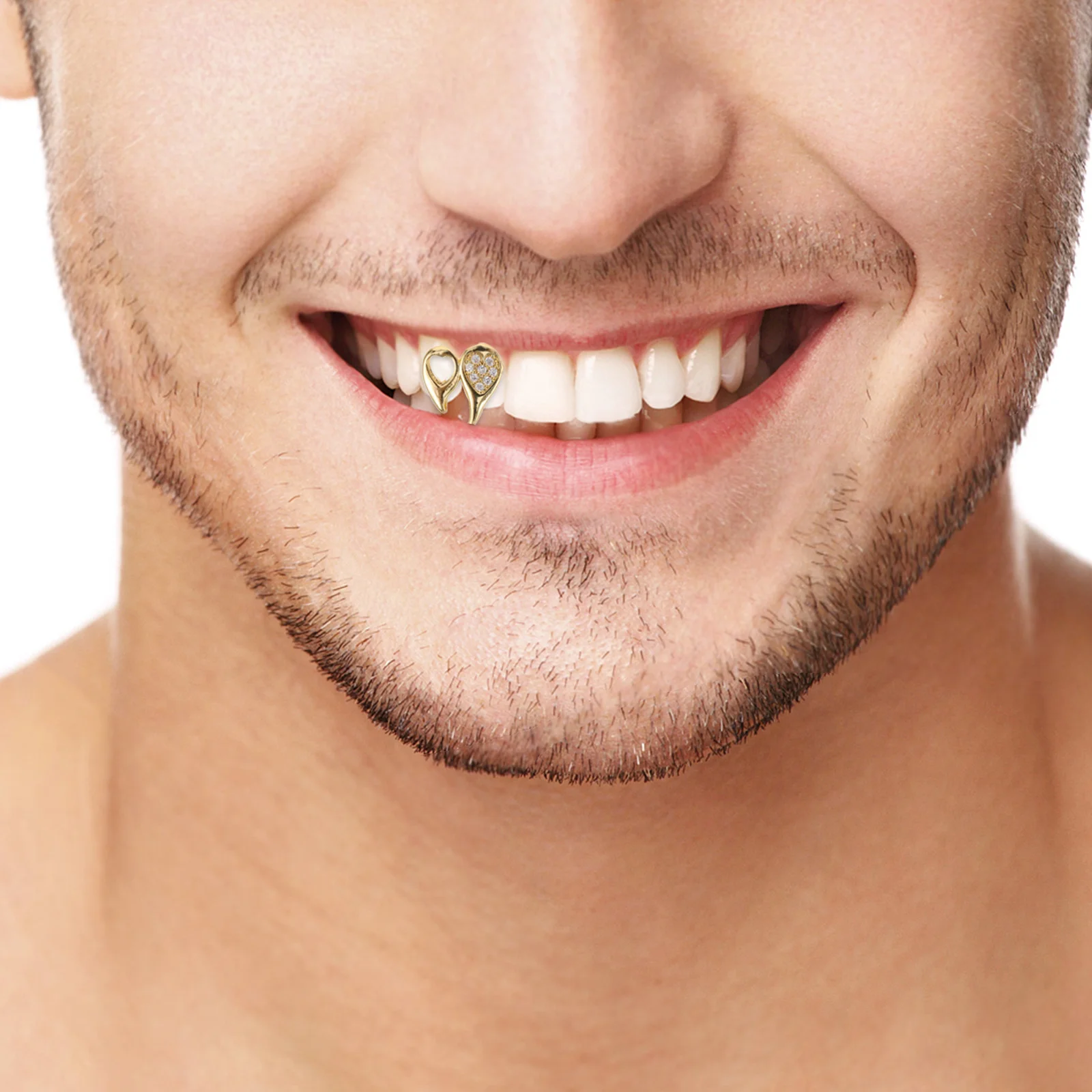 قبعة شواء على شكل قلب علوي مطلية بالذهب مايكرو معبد زركونيا موضة للجنسين شواية أسنان معدنية لعروض حفلات الزفاف #5