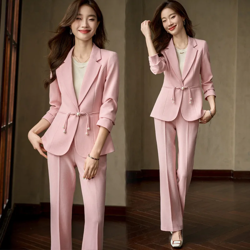 New Chinese Style Suit Women2024New Autumn Buckle National Style Business Clothing Temperament Goddess Style Overalls