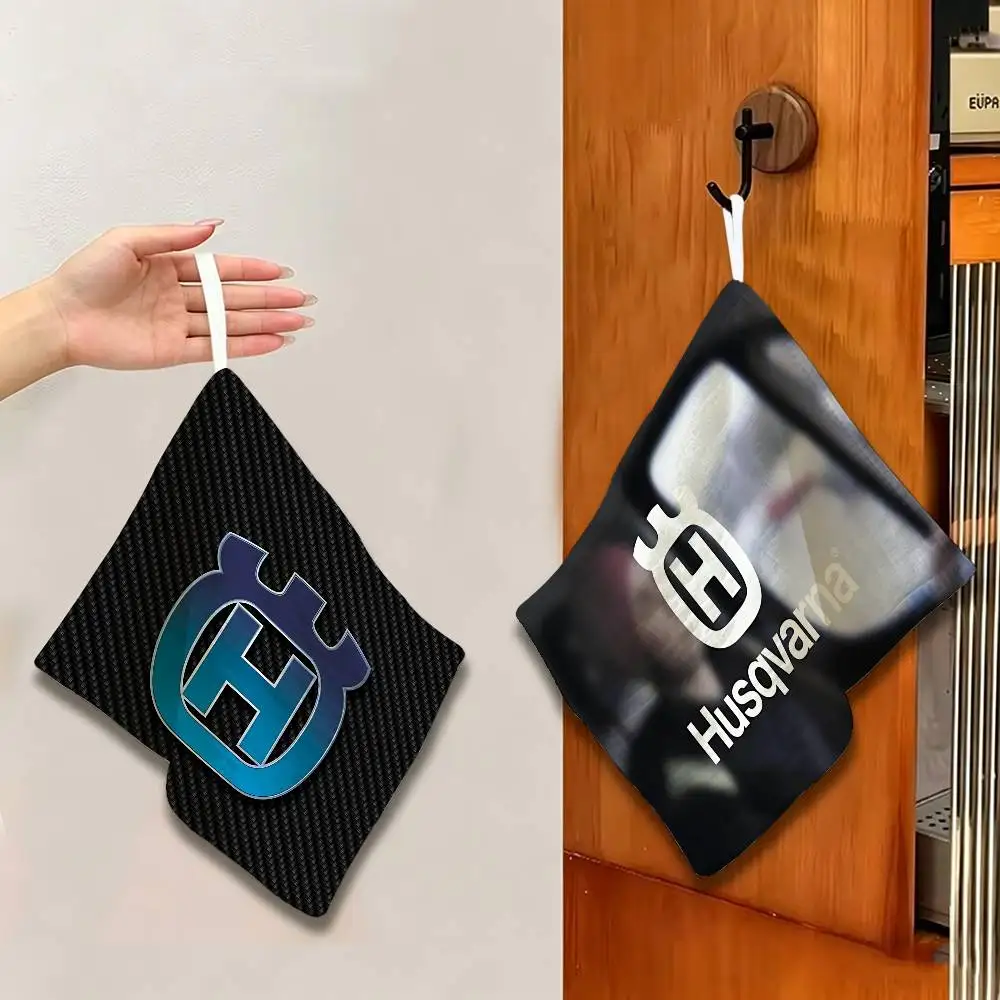 H-Husqvarnas logo Household Hanging Towel, Polyester Cotton Hand Wiping Towel, Sturdy for Bathroom Bedroom - view 2