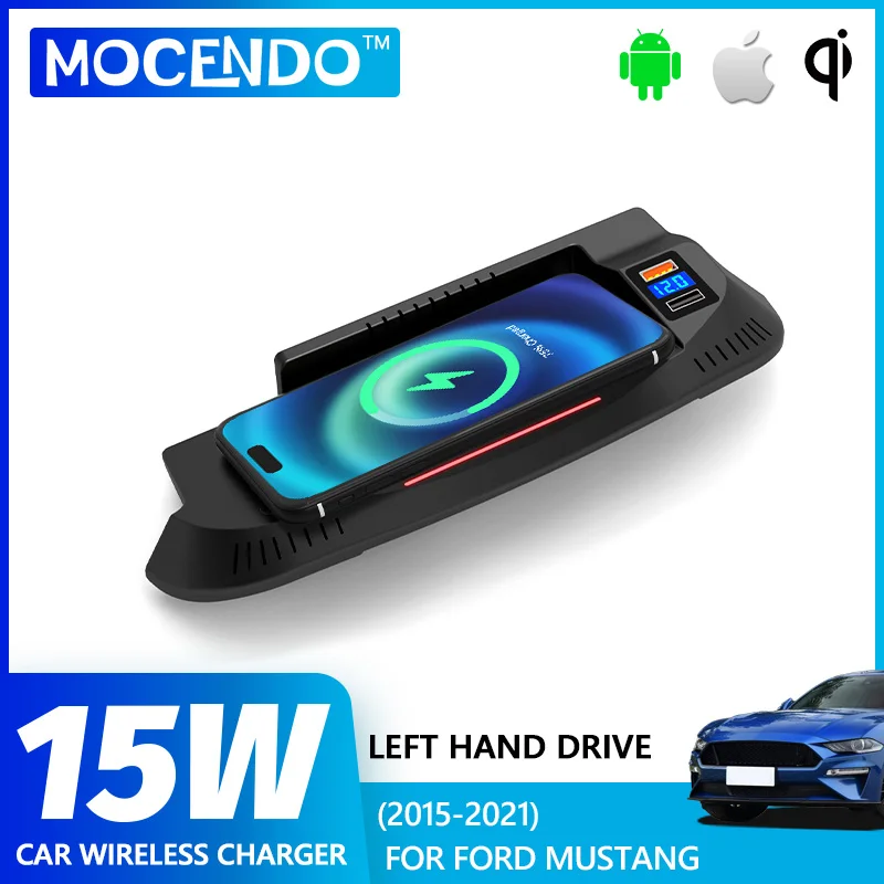 15W Qi Car Wireless Charger Quick  For Ford Mustang GT 2015 2016 2017 2018-2021  Fast Phone Charging Plate Interior Modification