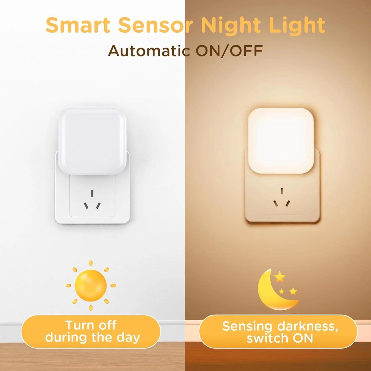 Wall Socket Square LED Night Light EU Plug Adjustable Brightness Button Operated Soft Warm Lamp For Bedside Stair Hallway Restro