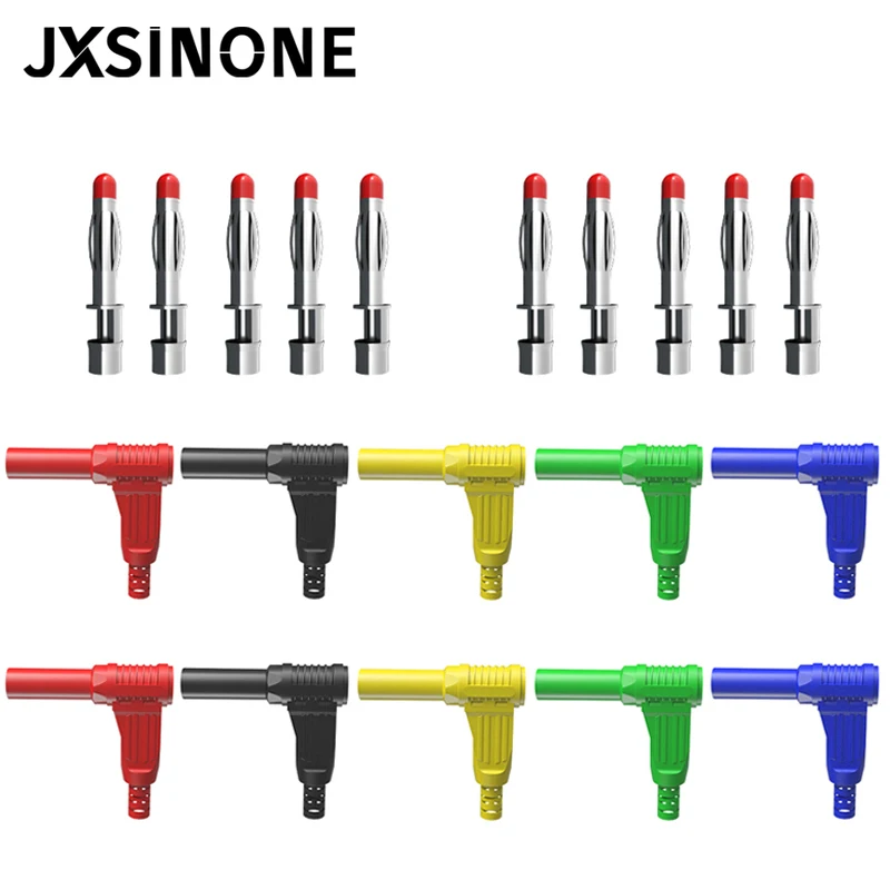 

JXSINONE P3014 10pcs High Quality safety 4mm shrouded 90 degree Right Angle Banana plug self-assembly DIY connectors