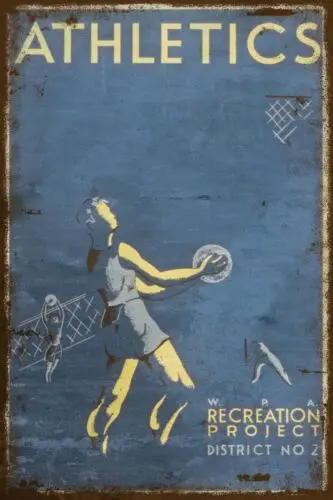 Vintage Athletics Sporting Advert (blue), Aged Look,  on New Metal Sign