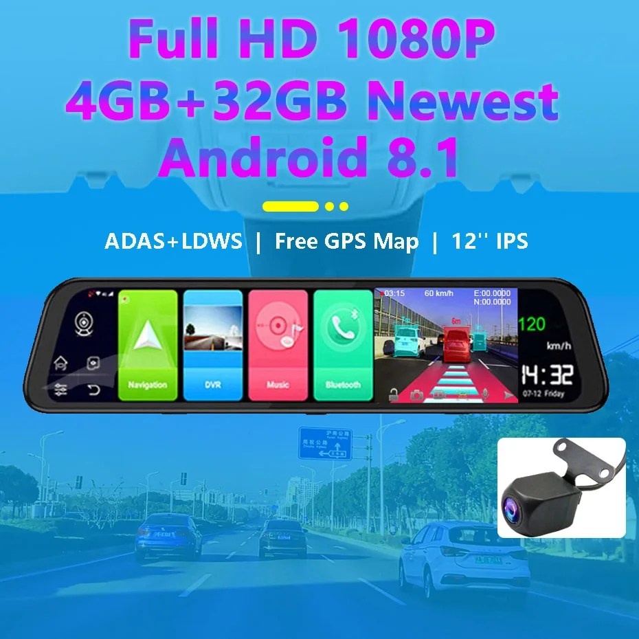 4G ADAS Android Quad Core Car Mirror DVR GPS Navigation 12