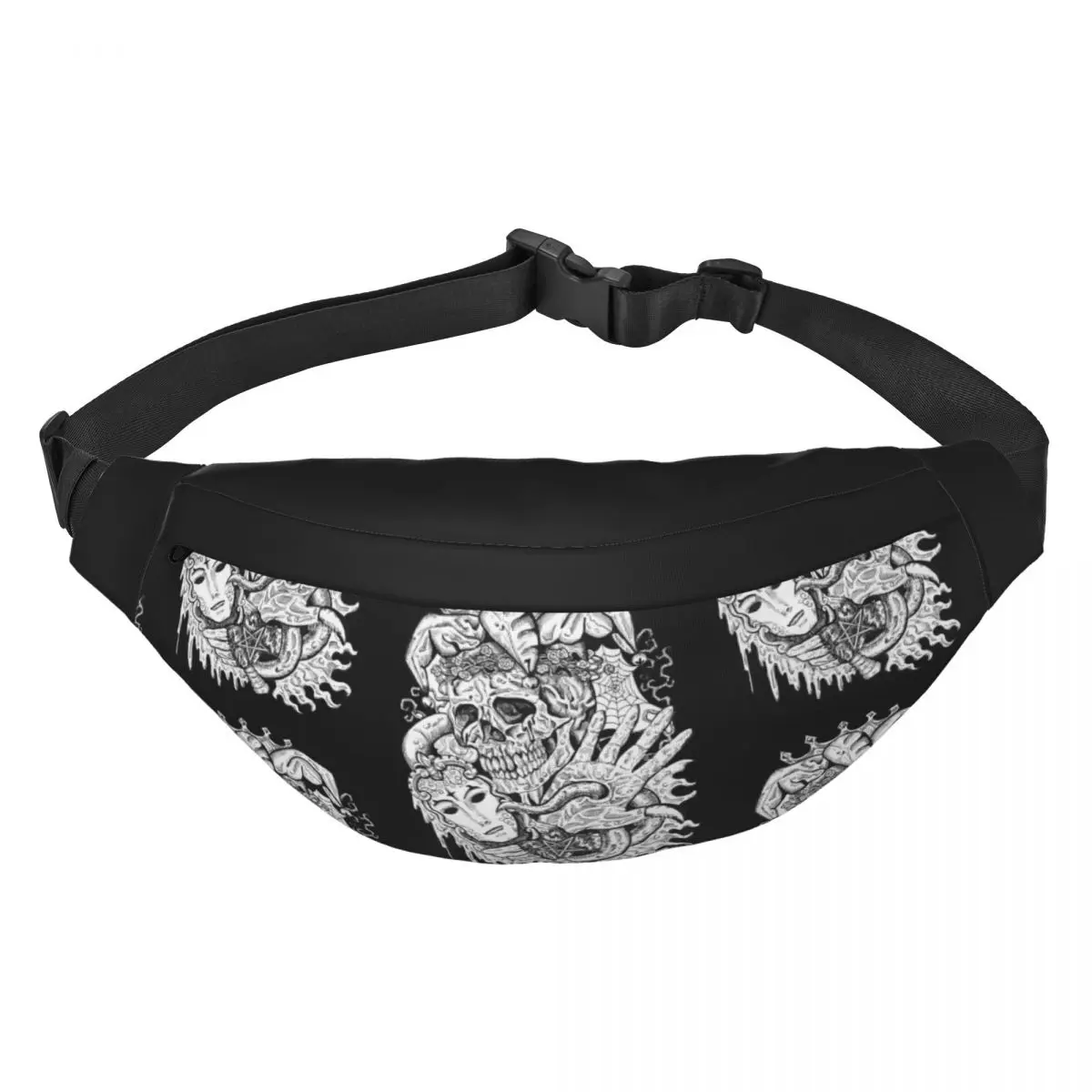 Black and white fantasy joker skull with mask and tentacles Unisex Waist Bag Multifunction Sling Crossbody Bags Chest Bags